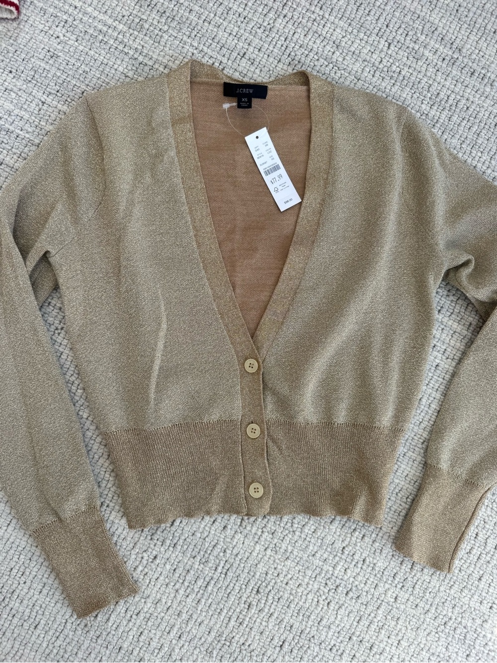 J. Crew Shimmery Gold V-Neck Cropped Cardigan